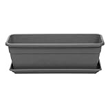 AC - Jardinera con Plato – Fabricado en Plástico Polipropileno – Macetero para Jardin - Maceta para Plantas y Flores Rectangular de Plástico con Agujeros de Drenaje – 50 cm – Color Gris