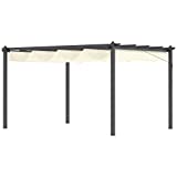 Outsunny Pérgola de Aluminio 4x3 m Cenador de Jardín con Techo Retráctil Tela de Poliéster y 8 Orificios de Drenaje para Patio Terraza Exterior Crema