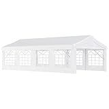 Carpa de Jardín Cochera Gazebo 8x4m Pergola Cenador Pabellón 4 Paneles Laterales 8 Ventanas para Fiesta Eventos Bodas Acero PE Blanco