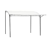 Outsunny Pérgola de Jardín 366x300x200-250 cm Cenador Montado en Pared con Techo Retráctil 10 Orificios de Drenaje Marco de Acero y Poliéster 180 g/m² para Patio Terraza Exterior Crema