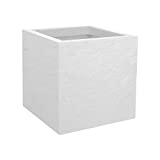 EDA - Tarro Cuadrado Volcania'Up 21 L - Decoración de imitación Piedra - Simple Pared - Zona de retención de Agua - 29,5 x 29,5 x 29,5 x 29,5 cm - Blanco ceusado
