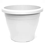 Acan Maceta de plástico Redonda para Plantas y Flores Mediterránea con Orificios Inferiores. Recipiente, macetero para jardín Exterior, terraza, balcón e Interior del hogar (25 cm, Blanco)