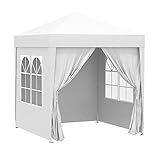 Outsunny Carpa Plegable 2x2 m Cenador de Jardín con 4 Paredes Laterales Tela Oxford 2 Puertas 2 Ventanas y Bolsa de Transporte para Exterior Terraza Camping Fiestas Blanco