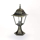 Lámpara de jardín rústica de oro antiguo resistente a la intemperie E27 H:49cm Lámpara de base de vidrio y aluminio para exteriores