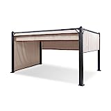 Blumfeldt Pantheon Cortina Pérgola de Jardín, Carpa Plegable 3x4 Techo Impermeable, Retráctil, Cortinas para Exterior Poliéster, Cenador Marco Aluminio, Protección Rayos UV, Pergolas de Jardin,Beige