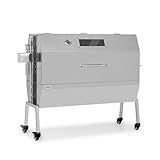 Klarstein Sauenland Pro XL – asador para piezas enteras, asador giratorio con carbón, volumen cerrado, motor eléctrico de 15 W, pincho giratorio, parrilla y patas de acero inoxidable, plateado