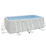 Outsunny Piscina Desmontable Tubular 440x240x122 cm Piscina Rectangular de Exterior con Depuradora de Cartucho 4.000 L/H Mangueras Longitud 100 cm y Marco de Acero Gris