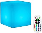 DINOWIN LED Lámpara del Cubo humor,Regulable Lámpara de Noche de Atmósfera con teledirigido,Recargable,Impermeable iluminación de ambiente Decoración para Jardín,Césped,Piscina Patio (15X15X15cm)