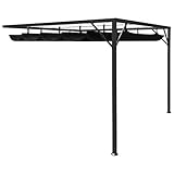 Festnight Pérgola de Jardín de Pared con Techo Retráctil,Pérgola de Metal 3x3 m Cenador con Toldo para Patio Terraza Metal y Poliéster Resistente al Agua y a UV Gris Antracita