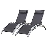 BENEFFITO BAISAO - Tumbona Curva de Textilene y Aluminio - Cómoda y reclinable - Cojín de Cabeza - Ligera y fácil de Mover - Gris/Gris - X2