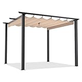 Gazebo De Metal para Jardín, Pérgola con Techo Retráctil, Toldos De Jardín con Dosel De Sombra para El Jardín De Jardín Y Muebles De Patio,Beige,3x4m
