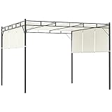 Outsunny Pérgola 3x3 m Cenador de Jardín con Techo Retráctil Tela de Poliéster y Tubo de Acero para Patio Terraza Exterior Blanco