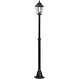 EGLO Lámpara de pie de exterior Navedo, luz de exterior de 1 foco, lámpara de pie de aluminio fundido y cristal, color negro, plata-patina, portalámparas E27, altura 200 cm, IP44