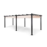 blumfeldt Pantheon Pergola Awnings Pérgola de Jardín, Carpa 2,95x5,95 m, Techo Impermeable y Retráctil de Poliéster Exterior, Cenador Marco Aluminio, Protección UV, Pergolas de Jardin Gris/Beige