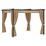 vidaXL Cenador con Cortinas Pérgola Jardín Patio Marquesina Refugio Toldo Carpa de Celebraciones Fiesta Desmontable Bodas Acero Gris Taupe 3x3 m