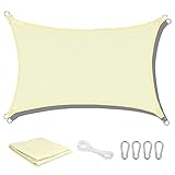 Qoosea Vela de Sombra 2m x 3m Toldo Rectangular Impermeable Toldo de Patio Trasero Toldo de Protección Solar Toldo con Cuerdas 95% Bloque UV Cubiertas de pérgola para Jardín Balcón Patio Beige