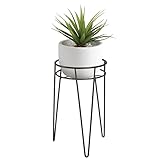 mDesign Portamacetas de estilo mediados de siglo de metal – Macetero de metal redondo de moderno diseño industrial – Versátil soporte metálico para interiores y exteriores – color bronce