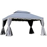 Outsunny Cenador de Jardín 4x3 m Gazebo de Aluminio con Techo de Ventilación 4 Cortinas Laterales 4 Mosquiteras y 8 Orificios de Drenaje para Fiestas Eventos Exterior Gris