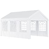 Carpa de Jardín Cochera Gazebo 6x4m Pergola Cenador Pabellón 4 Paneles Laterales 6 Ventanas para Fiesta Eventos Bodas Acero PE Blanco