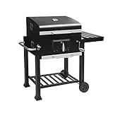 HOHAOO Parrilla de carbón para barbacoa, ahumador portátil ajustable al aire libre con estante de mesa lateral, medidor de temperatura y estante de almacenamiento adicional, negro (skj-3)