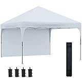 Outsunny Cenador Plegable 3x3m Ajustable en Altura Carpa de Jardín con 1 Pared Lateral Techo de Ventilación 4 Sacos de Arena y Bolsa de Transporte para Camping Fiestas Blanco