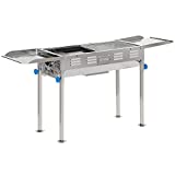Outsunny Barbacoa de Carbón de Acero Inoxidable Portátil con Altura Ajustable 2 Estantes Plancha y Parrillas al Aire Libre para BBQ Camping Picnics 120x31x60-70 cm Plata