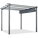EROMMY 3 x 3 m pérgola jardín gazebo de aluminio con techo corredizo, resistente al agua, protección solar, resistente al invierno, pérgola de aluminio para terraza