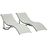 Outsunny 2 Tumbonas Plegables en Forma de S Ergonómica con Marco de Aluminio Texteline para Piscina Patio Jardín Terraza 165x61x63 cm Beige