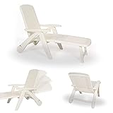 Tumbona Cancún Blanco 100% Reciclable. Muy cómoda y práctica por ser Plegable jardín, terraza, Piscina, Playa. Permite reclinarse para Tomar relajantes baños de Sol