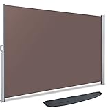 VOUNOT Toldo Lateral Retráctil, Protege la Privacidad, Protector Solar a Prueba de Viento, para Balcón, Jardin, Terraza, 140 x 300cm, Marrón