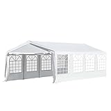 Outsunny Carpa de Jardín Cochera Gazebo 8x4m Pergola Cenador Pabellón 4 Paneles Laterales 8 Ventanas para Fiesta Eventos Bodas Acero PE Blanco
