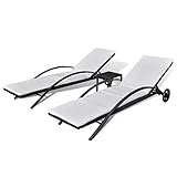 vidaXL Juego de Tumbonas con Mesita y Cojín Blanco Hamacas de Piscina Terraza Patio Sofá Asiento Aire Libre de Poli Ratán Sintético Negro