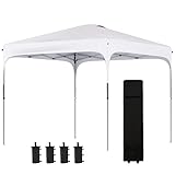 Outsunny Cenador Plegable 2,5x2,5x2,68 m Carpa de Jardín Protección UV 50+ Ajustable en Altura con 4 Bolsas de Arena y Bolsa de Transporte para Camping Fiestas Patio Blanco