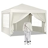 WOLTU Pabellón de Jardín Cenador Plegable Pérgola Cuadrada con Diseño Pop Up Carpa con Cubierta Tela Oxford Hecho de Tubos Metales con Tela, 3x3 m, Altura Ajustable para Camping y Playa, Blanco,Beis