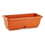 Acan Jardinera balconera de plástico con Plato sin Soporte, de 50 x 20 x 17,5 cm de Color marrón. Macetero para Plantas y Flores Rectangular de plástico con Agujeros de Drenaje y Bandeja integrada