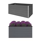 Kstyhome Arriate de WPC, Macetero Alto, Jardineras Exterior Balcon, Tiestos Grandes Exterior, Tiestos para Plantas, Maceta Rectangular, Gris 200x100x91 cm