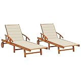 vidaXL 2X Madera Maciza de Acacia Tumbonas con Cojines Hamaca Cama Salón Diván Asiento Piscina Playa Jardín Patio Terraza Balcón Exterior Muebles
