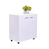 HOMCOM Mesa Armario Movil Mueble TV de Madera con Ruedas y 2 Puertas Consola Cajonera 60x35x65cm