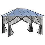 Outsunny Cenador de Jardín 4x3 m Aluminio Pabellón para Exterior con Techo de Policarbonato y 4 Mosquiteras Laterales con Cremalleras para Fiestas Eventos Gris