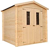 TIMBELA Cobertizo de Madera para jardín con Suelo TRATADO M343C+M343G - Almacenamiento Exterior H218 x 206 x 216 cm / 3,53 m2 - Techo Impermeable, Ventanas