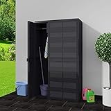 Armario alto de exterior impermeable 97 x 38 x 171 cm Armario de jardín con 3 puertas y 4 estantes ajustables ventilados, armario de balcón de polipropileno, negro