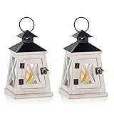 Sziqiqi Faroles para Velas Candelabro de Linterna Decorativa de Metal Madera Apenada Vintage para Centro de Mmesa Boda Rústica Linterna Colgante Casa Campo Decoración Interior y Exterior 21cm, 2Piezas