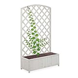 Relaxdays Celosía Madera con Jardinera, Soporte Plantas Trepadoras, Macetero 59 l, 152,5 x 89,5 x 35 cm, Blanco