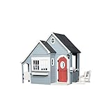Backyard Discovery Spring Cottage Casa infantil de Madera | Casita de juegos para ninos de jardin / exterior en gris y negro | Incluidos los accesorios y ventanas