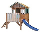 | MASGAMES | Casita Infantil de Madera elevada Lollipop | con tobogán a Juego | Altura Plataforma 59,5 cm | Madera tratada | (Azul)