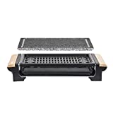 H.Koenig RP320 Plancha de Piedra Natural y Grill, Temperatura Regulable, Acero Inoxidable, 8 Personas, 1400W, 1400 W, Madera