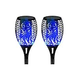 Tdbest Luces de llamas Solar Exterior Jardin, Antorchas Solares Exterior con llamas Realistas Azul, IP65 Impermeable Luces de llamas Solar Exterior para Jardín, Patio, Pasillo, Césped y Camino