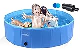 Pecute Piscina Perros y Gatos Bañera Plegable PVC Antideslizante y Resistente al Desgaste,Regalo: Adaptador de Salida de Agua, Adecuado para Interior Exterior al Aire(L:120cm*30cm)