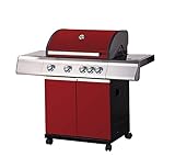 Barbacoa de gas Tarrington House PAXTON, con 4 quemadores + 1 quemador lateral, portátil, con termómetro en tapa, color rojo
