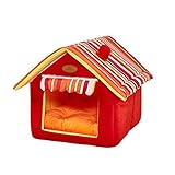 llasm Cama para Gato Cama Perro PequeГ±o Lavable Caseta De Perro con Puerta Durable Camas De Perros para Soporte para El Cuello Durante El SueГ±o Red,Small